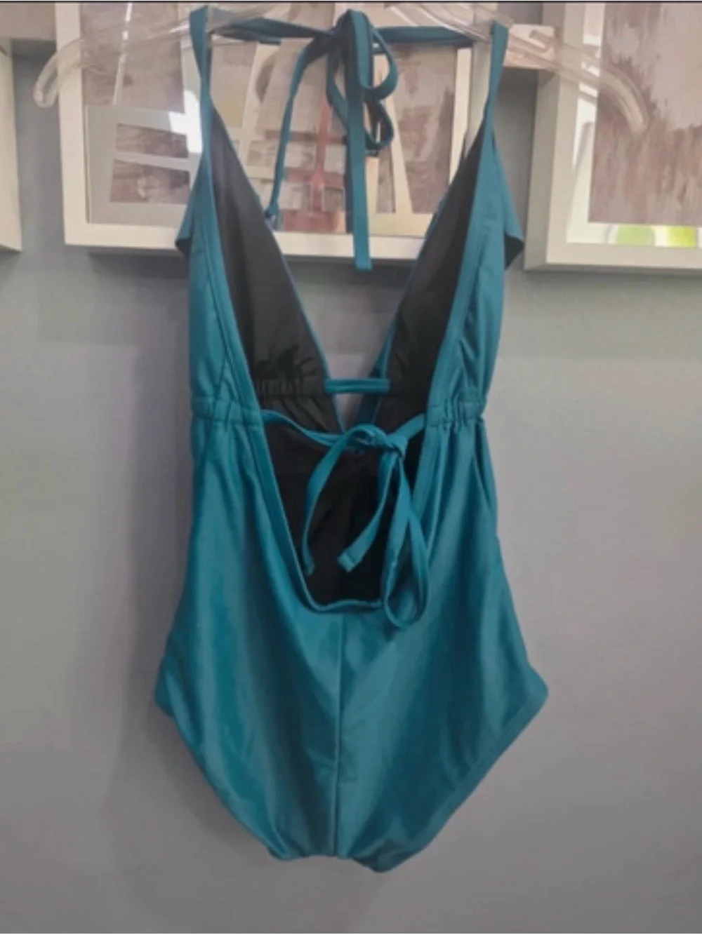 Coastal Blue Women's Swimwear Deep V Ruffle Front One Piece Swimsuit Teal XS NWT